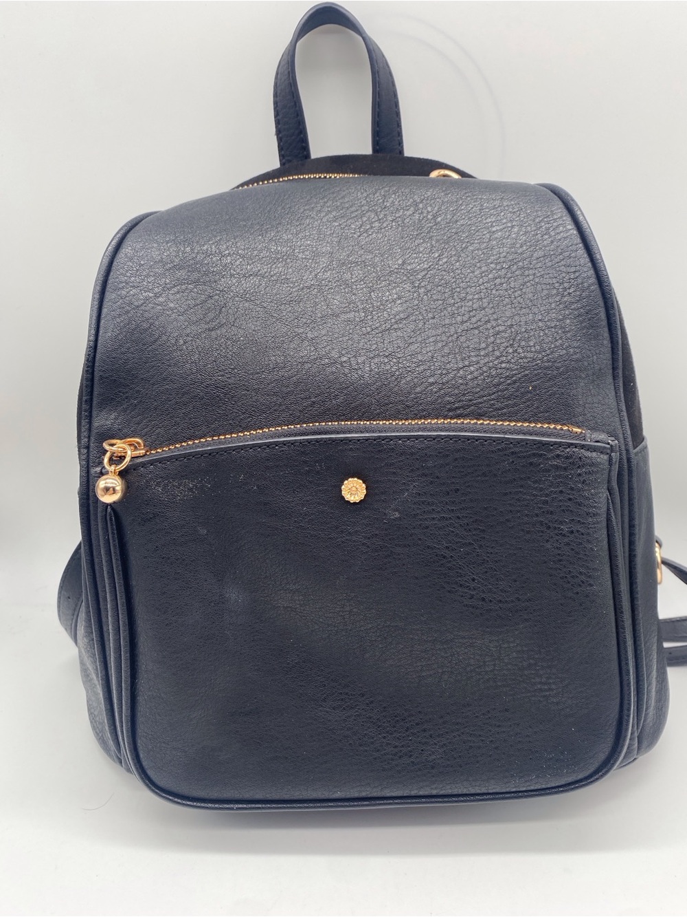 LC Lauren Conrad Black Faux Leather Mini Backpack with Gold Accents